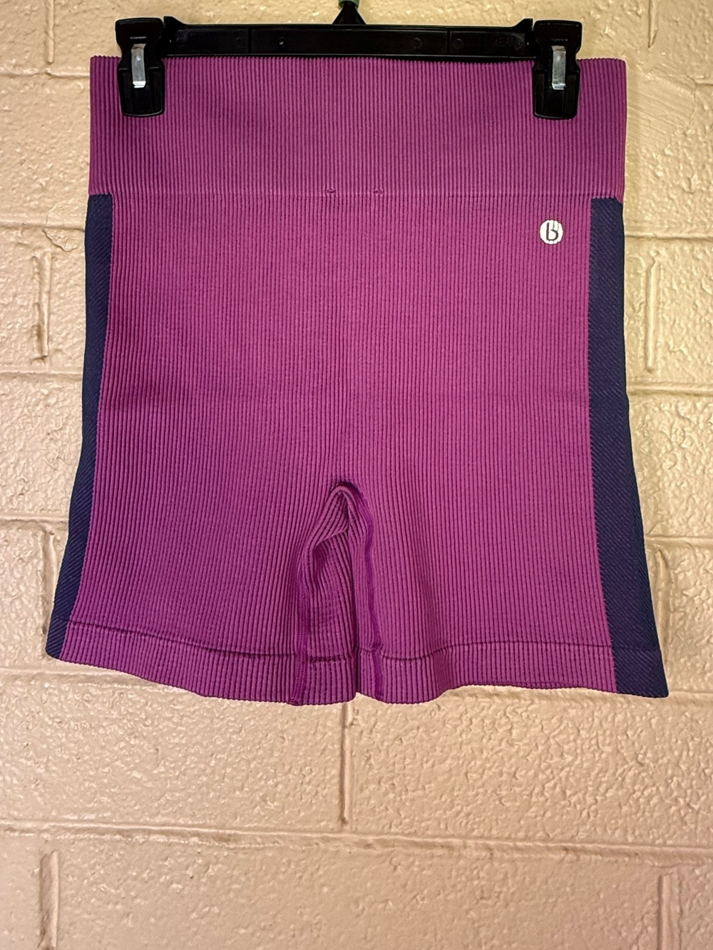 Body Purple Ribbed Bike Shorts with Navy Side Panels